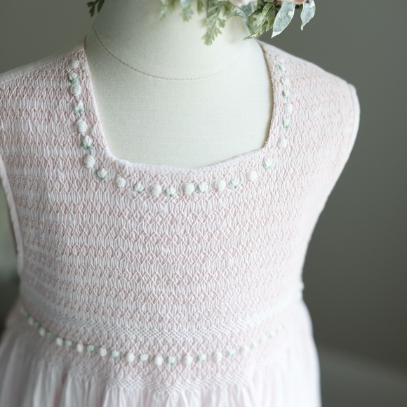 Strasburg Dress Pink Hand Smocked Embroidery 100% Cotton Sleeveless RARE FIND - Picture 3 of 6